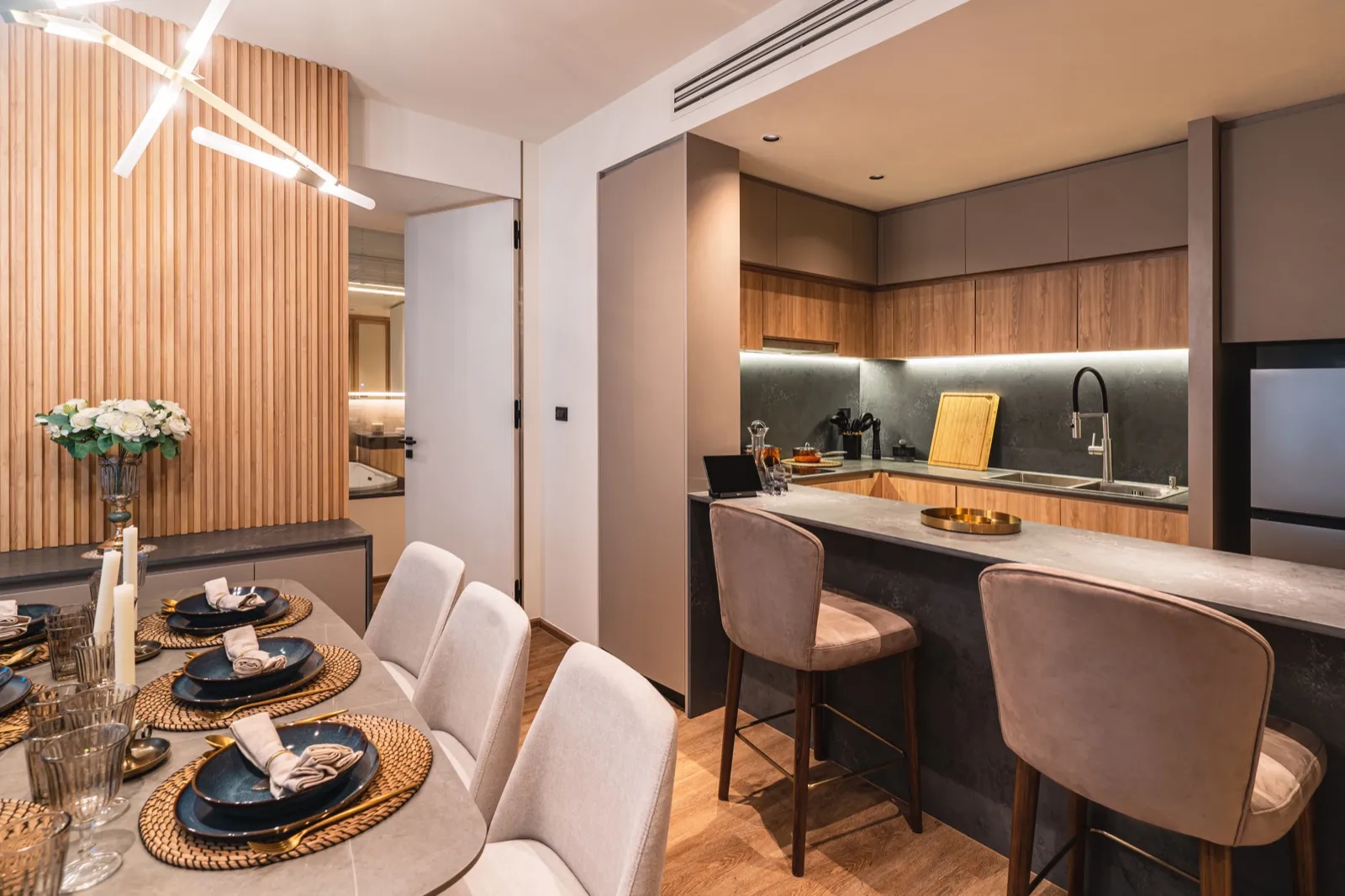 Custom kitchen in a furnished villa